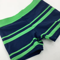 Navy & Green Striped Swim Shorts - Boys 6-9 Months