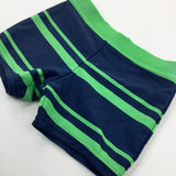 Navy & Green Striped Swim Shorts - Boys 6-9 Months