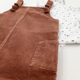 Flowers Brown Cord Dungaree Dress & Long Sleeve Top Set - Girls 9-12 Months