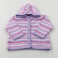 Pink & Lilac Striped Knitted Hoodie - Girls 9-12 Months