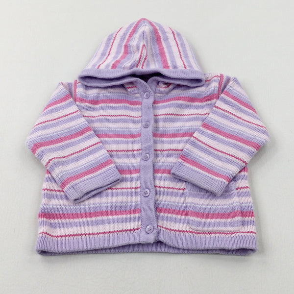 Pink & Lilac Striped Knitted Hoodie - Girls 9-12 Months