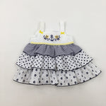Anchor & Flowers Embroidered Spotty Navy & White Dress - Girls 9-12 Months