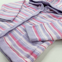 Pink & Lilac Striped Knitted Hoodie - Girls 9-12 Months