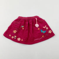 'Butterfly' Appliqued Pink Cord Skirt - Girls 9-12 Months