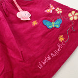 'Butterfly' Appliqued Pink Cord Skirt - Girls 9-12 Months