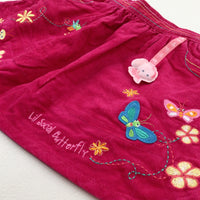 'Butterfly' Appliqued Pink Cord Skirt - Girls 9-12 Months