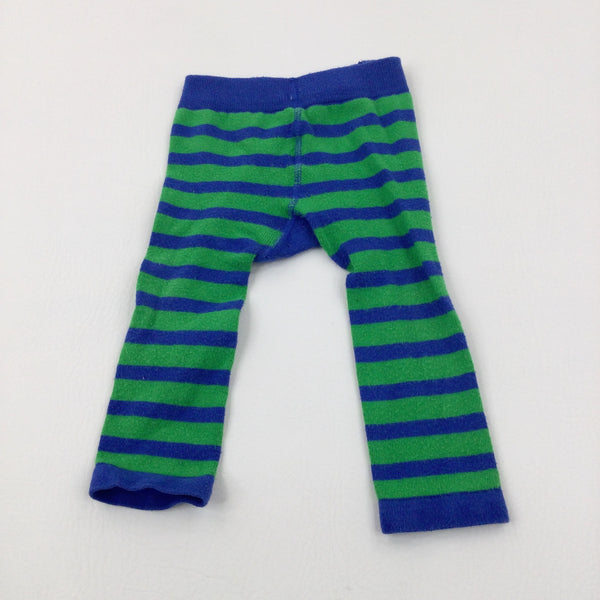 Blue & Green Striped Knitted Leggings With A Monster On The Back - Boys 6-12 Months