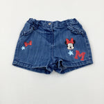 'M' Mickey Mouse Mid Blue Denim Shorts With Adjustable Waist - Girls 3-4 Years