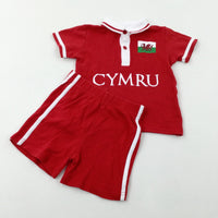 'CYMRU' Wales Football Red T-Shirt & Jersey Shorts Set - Boys 12-18 Months