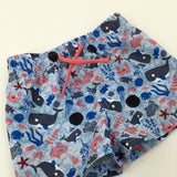 Sea Animals Blue Swim Shorts - Boys 6-9 Months