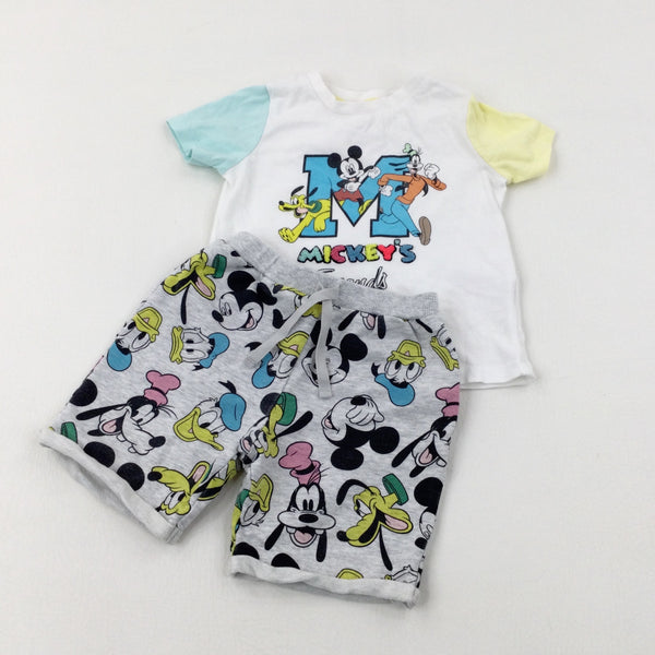 'Mickey's Friends' Disney White & Grey T-Shirt & Shorts Set - Boys 12-18 Months