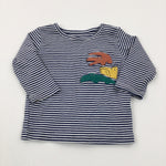 Crocodiles Embroidered Navy Striped Long Sleeve Top - Boys 6-9 Months