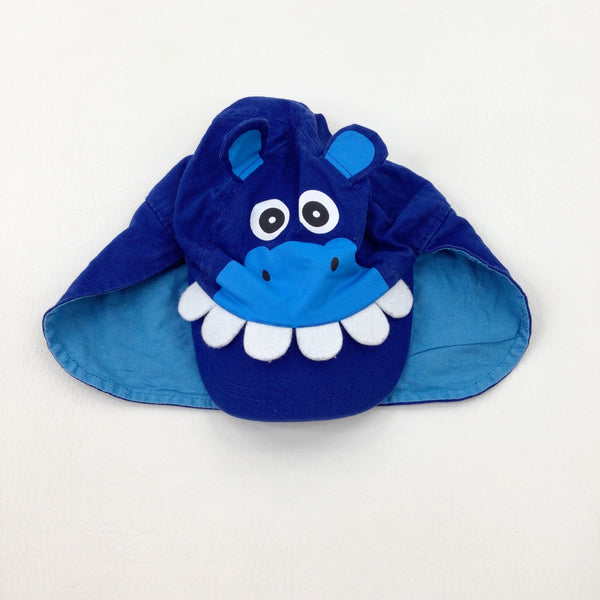 Hippo Face Blue Sun Hat - Boys 12-18 Months