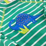 Dinosaur Appliqued Green Striped Beach Suit With Sun Hat - Boys 6-9 Months