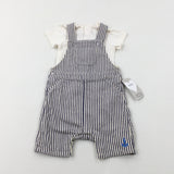 **NEW** Anchor Embroidered Blue Striped Short Dungarees & Bodysuit Set - Boys 12-18 Months