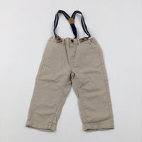 Tan Trousers With Adjustable Waist & Navy Braces - Boys 9-12 Months