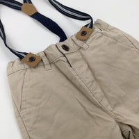 Tan Trousers With Adjustable Waist & Navy Braces - Boys 9-12 Months