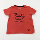 'Mummy's Cuddles' Whales Embroidered Coral Pink T-Shirt - Boys 12-18 Months