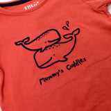 'Mummy's Cuddles' Whales Embroidered Coral Pink T-Shirt - Boys 12-18 Months