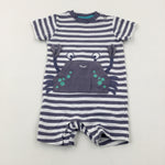 Crab Embroidered Purple Striped Romper - Boys 9-12 Months