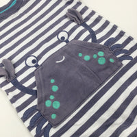 Crab Embroidered Purple Striped Romper - Boys 9-12 Months