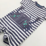 Crab Embroidered Purple Striped Romper - Boys 9-12 Months