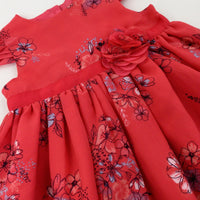 Flowers Coral Pink Dress - Girls 12-18 Months