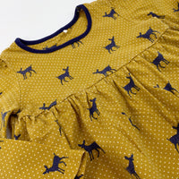 Deers & Spotty Mustard Yellow Jersey Dress - Girls 12-18 Months