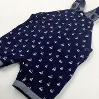 Boats Navy Short Dungarees - Boys 9-12 Months