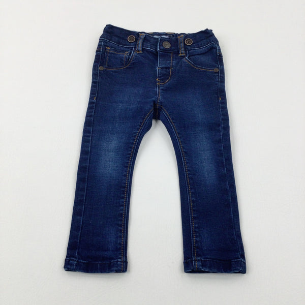 Dark Blue Denim Jeans With Adjustable Waist - Boys 9-12 Months