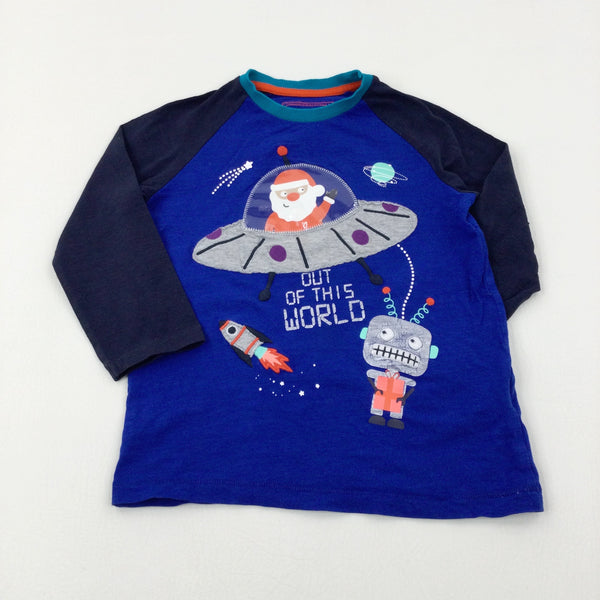 'Out Of This World' Santa & Spaceship Blue Long Sleeve Top - Boys 4-5 Years