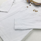 'RI' Embroidered Motif White Long Sleeve Polo Shirt - Boys 4-5 Years