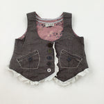 Lace Brown Checked Waistcoat - Girls 12-18 Months