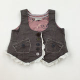 Lace Brown Checked Waistcoat - Girls 12-18 Months