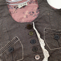 Lace Brown Checked Waistcoat - Girls 12-18 Months