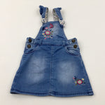 Flowers Light Blue Denim Dungaree Dress - Girls 12-18 Months