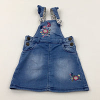 Flowers Light Blue Denim Dungaree Dress - Girls 12-18 Months