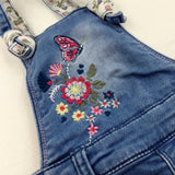 Flowers Light Blue Denim Dungaree Dress - Girls 12-18 Months