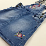 Flowers Light Blue Denim Dungaree Dress - Girls 12-18 Months