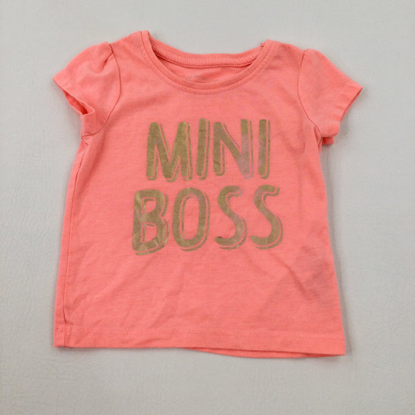 'Mini Boss' Neon Pink T-Shirt - Girls 12-18 Months