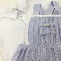 Textured Light Blue Knitted Short Romper & White Shirt Set - Boys 18-24 Months