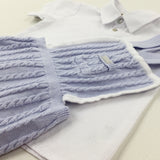 Textured Light Blue Knitted Short Romper & White Shirt Set - Boys 18-24 Months