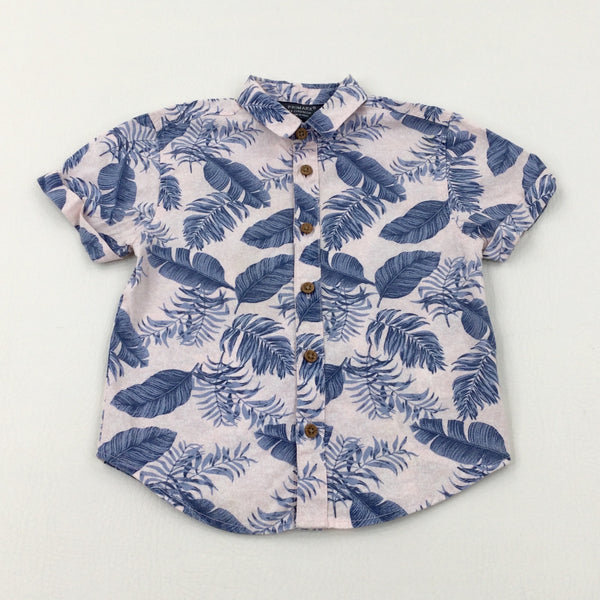 Tropical Leaves Pale Pink Short Sleeve Shirt - Boys 18-24 Months