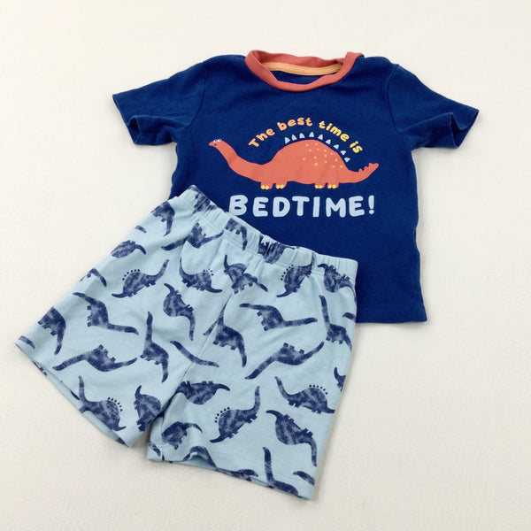 'The Best Time Is Bedtime' Dinosaur Blue Short Pyjamas - Boys 18-24 Months