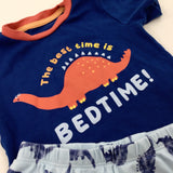 'The Best Time Is Bedtime' Dinosaur Blue Short Pyjamas - Boys 18-24 Months