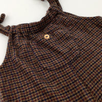 Brown Checked Wool Mix Short Dungarees - Girls 18-24 Months