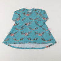 Flowers Blue Jersey Dress - Girls 18-24 Months