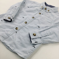 Moustaches Light Blue Striped Long Sleeve Shirt - Boys 12-18 Months