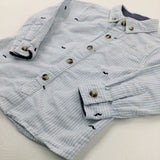 Moustaches Light Blue Striped Long Sleeve Shirt - Boys 12-18 Months