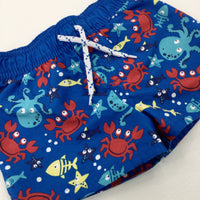 Sea Animals Blue Swim Shorts - Boys 12-18 Months